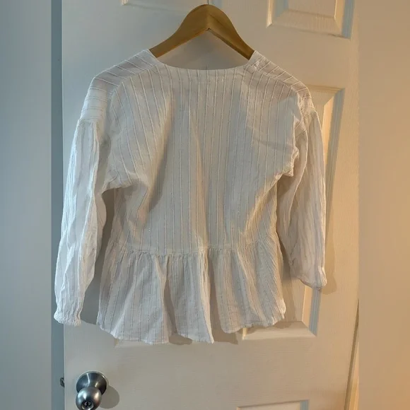 Madewell bubble sleeve peplum top metallic thread stripe size XS - Picture 5 of 14